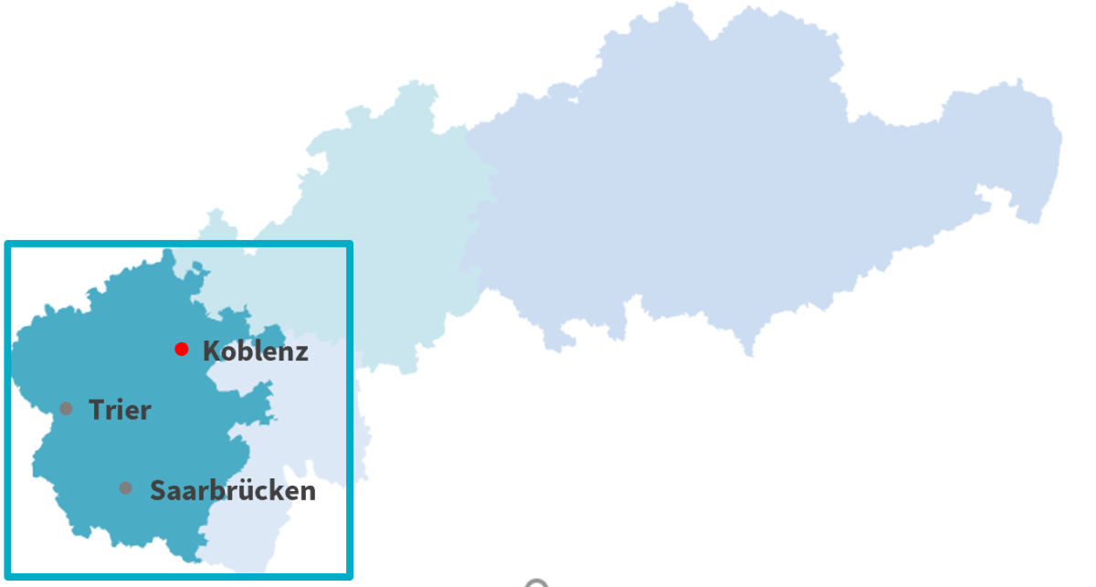 Karte der Axa Gebietsdirektion Koblenz für offene Vertriebsjobs rund um Koblenz und Umgebung